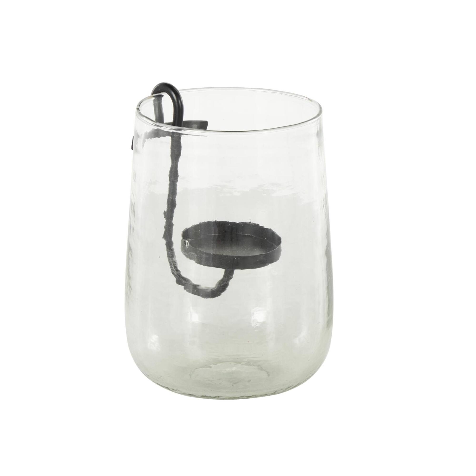 9" Clear Glass Candle Holder with Black Metal Accents
